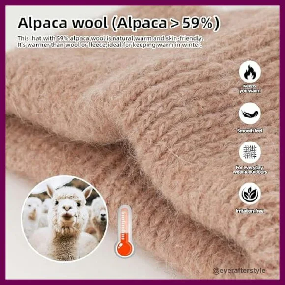 Alpaca Wool Beanie Fuzzy Soft Knit Lightweight Winter Hat Unisex Gift